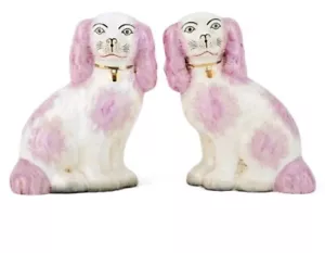 Staffordshire Reproduktion Spaniel rosa Hunde Paar Figuren - 9 Zoll hoch - Bild 1 von 3