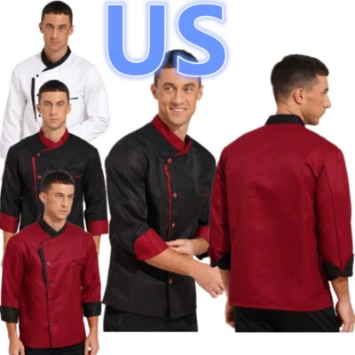 Men's Long Sleeve Chef Jacket Pocket Hotel Kitchen Restaurant Chef Coat Shirt - Image 1 of 4