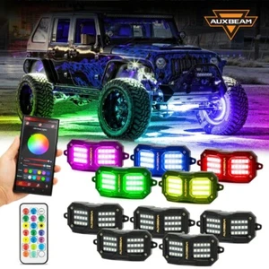 AUXBEAM 4/8 Pods RGB LED Rock Light Dream Color Underglow Neon 60W 90W 120W 150W - Picture 1 of 16