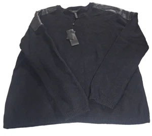 BCBGMaxazria Talitha schwarz Grunge Goth schwarzer Pullover Kunstleder Größe Large neu mit Etikett - Bild 1 von 7