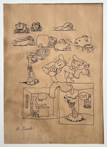 Robert Crumb (Handarbeit) Zeichnung auf altem Papier signiert & gestempelt Mischtechnik - Bild 1 von 4