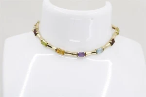 Vintage 14K Yellow Gold 7.75" Multi-Gemstone Bar Link Bracelet - Picture 1 of 6