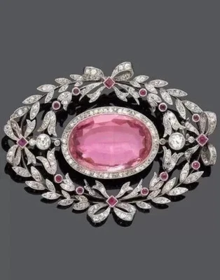 Women's Brooch Pin 2.50Ct Oval Lab-Created Pink Sapphire 14K White Gold Plated - Image 1 of 4