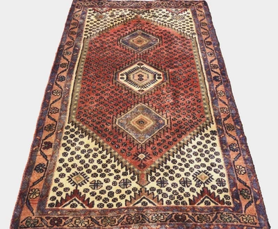 4'9"x3'4" ANTIQUE HAND KNOTTED CAUCASIAN KAZAK SERAPE TRIBAL WOOL MUTED RUG - Image 1 of 4