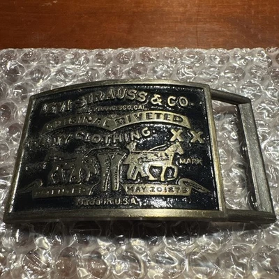 Vintage 1970s Levi Strauss & Co. Original Riveted Brass Belt Buckle Made USA - Image 1 of 2