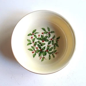 Lenox "Holiday" Cereal or Individual Salad Bowl" 5 1/4"Holly Motif Gold Edged - Picture 1 of 5