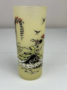 Libbey Yellow Satin Frosted Ice Tea Glass Tumbler Victorian Southern Belle - Picture 1 of 8