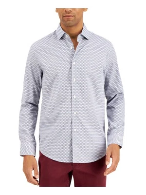 Camisa elástica elástica con botones clásica geométrica azul XXL de TASSO ELBA para hombre Foto 1 de 4