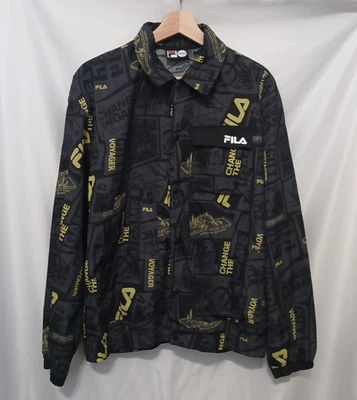 FILA Change the Game Jacket Men Medium Black Yellow Button Down AOP - Image 1 of 4