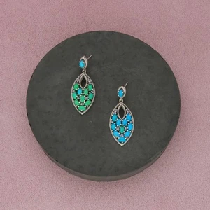 chuck clemency sterling silver multi-colored turquoise dangle earrings - Picture 1 of 3