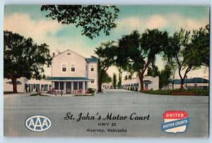 Postal de St. John's Motor Court & Restaurant Cottages Kearney Nebraska de la década de 1940 - Imagen 1 de 2