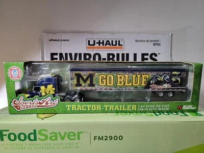 DCP 1/64 Scale Peterbilt Die Cast Cab W/ Plastic Trailer Michigan Go Blue Used — 第 1/4 张图片