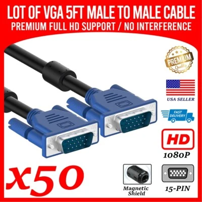 50 Pack of Brand New VGA Cable Excellent Quality No Interference Full HD - 5ft - Image 1 of 4