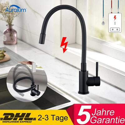 Küchenarmatur Niederdruck Wasserhahn Einhandmischer mit Flexibel Auslauf schwarz - Bild 1 von 4