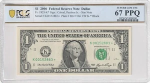 $1 2006 Star Note Fr.1933-K Dallas K00152883* PCGS Graded 67PPQ Rare 1 of 5 - Picture 1 of 2