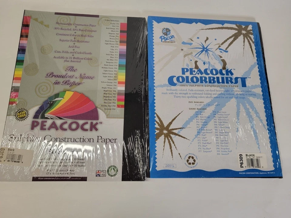 Lote de 2 - 100 hojas en total de papel negro construcción Pacon Peacock Colorburst  Foto 1 de 4
