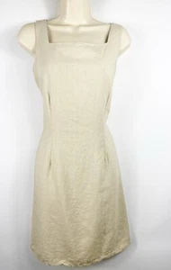 Selene Sport Tan Linen Blend Square Neck Sleeveless Dress Women Size M RN97483 - Picture 1 of 9