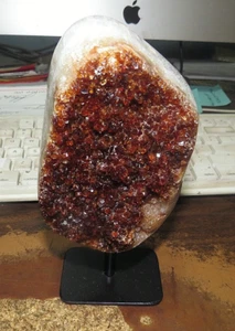 LG. VERY DARK CITRINE CRYSTAL CLUSTER GEODE FROM BRAZIL CATHEDRAL W' STEEL BASE  - Picture 1 of 5