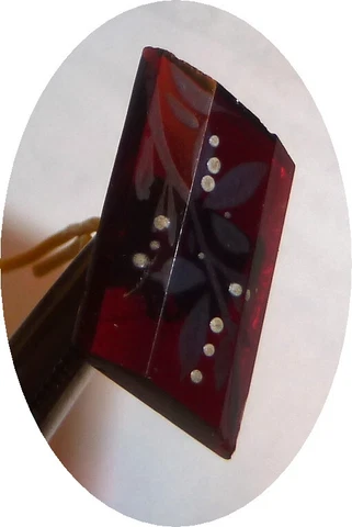 CRANBERRY GLASS CHEMICAL PAINT, ENAMEL PAINT RHOMBOID SHAPE antique button Cover