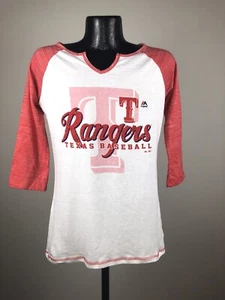 Women's Majestic Texas Rangers Red & White Victory is Sweet 3/4 Sleeve Tee NWT S - Picture 1 of 5