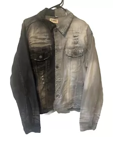 FWRD Denim Truck Jacket XL Black Grey Distressed Acid Wash Stretch Button Up M/F - Picture 1 of 3