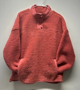 Ladies Time And Tru 1/4 Button-Teddy Bear Sherpa Pink-Size XL (16-18) - Picture 1 of 4