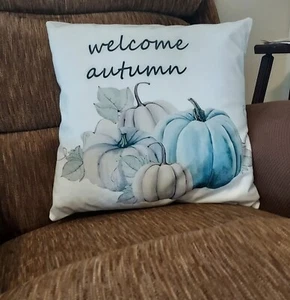 Set of 2. Beautiful blue pumpkin decorative pillow cover 18x18 for fall - Picture 1 of 14