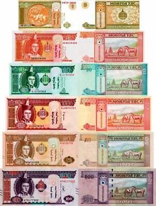 MONGOLIA - Lotto 6 banconote 1/5/10/20/50/100 tugrik FDS - UNC