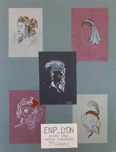 "DESSINS DE CHAPEAUX DE MODE" Maquette gouache et collage originale 1940  - Imagen 1 de 6