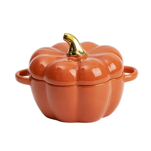 Orange Ceramic Pumpkin Shaped Casserole Dish - Individual Bakeware Set - Picture 1 of 8