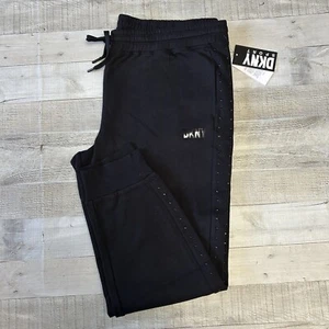 DKNY Sport Women's Relaxed Joggers Sweatpants Fleece Lined Embellished- Black XL - Picture 1 of 6