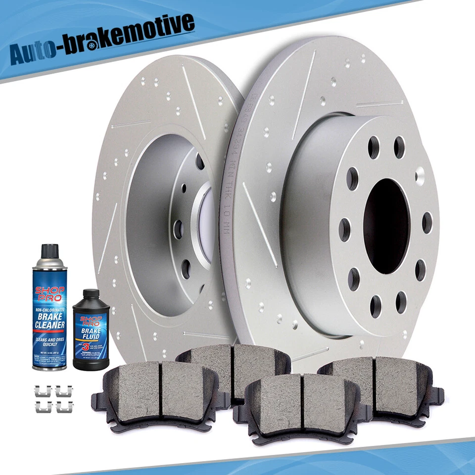 FOR VOLKSWAGEN GOLF JETTA RABBIT SLOTTED REAR BRAKE ROTORS AND CERAMIC PADS - Image 1 of 4