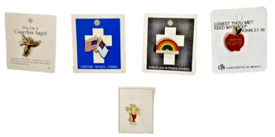 Lote de 5 prendedores religiosos: ángel, banderas, cruz, arco iris, maestro especial Foto 1 de 4