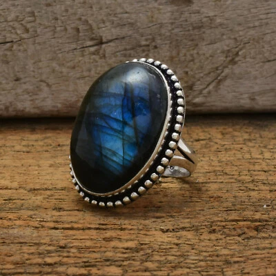 Anello In Argento Sterling 925 Fatto A Mano In Labradorite Tutte Le Taglie - Immagine 1 di 4
