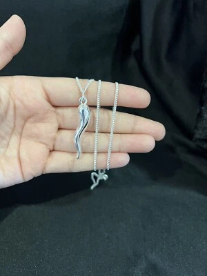 925 Sterling Silver Men Women Italian Lucky Horn Amulet & Curb Chain 18 20 22 24 - Image 1 of 4
