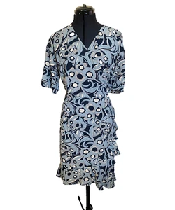 Vintage Stella Nova Dress Women Medium Floral Wrap Short Sleeve Midi Size 42 - Picture 1 of 13