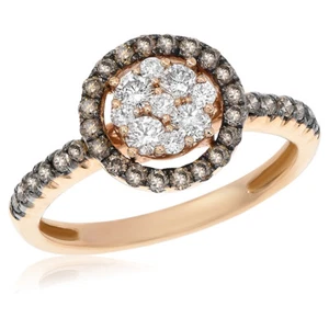 18K ROSE GOLD BROWN CHAMPAGNE COGNAC HALO ENGAGEMENT CLUSTER COCKTAIL RING - Picture 1 of 1