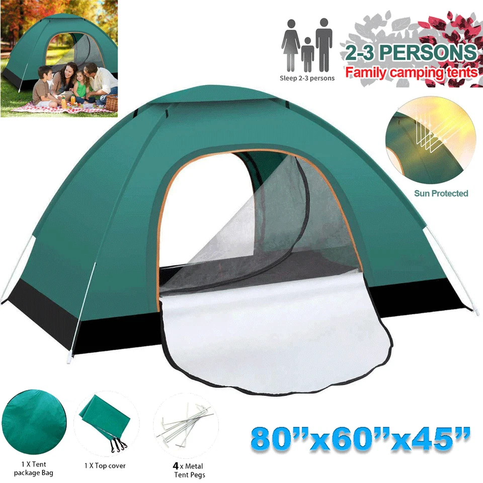 1-2 Person Automatic Pop up Tent for Family Camping Hiking Waterproof Green NEW - Image 1 of 4