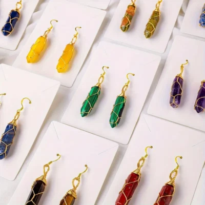 Natural Crystal Double Pointed Post Earrings, Casual Style, Christmas Holiday - Image 1 of 4