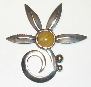 PIN DE FLORES DE ÁGATA 925 ARTISAN Studio MODERNIST Sterling MARY BETH ROZKEWICZ - Imagen 1 de 1