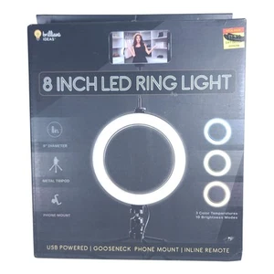 Brilliant Ideas 8 Inch LED Ring Light - USB Powered, Phone Mount, and Tripod EUC - Picture 1 of 8