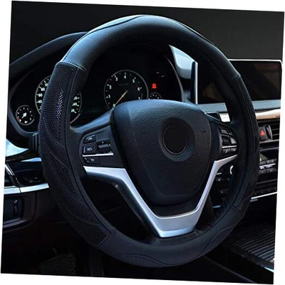  Cubierta de volante de cuero de microfibra tamaño estándar (14,5"-15") negra Foto 1 de 4