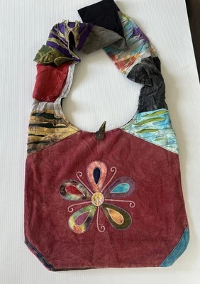 Bolso Hobo Hippie India Boutique Patchwork Grande, Diseño Flor, Bolsillo con Correa, Nuevo Foto 1 de 4
