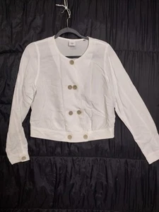 CAbi Jacket Women’s Size M Long Sleeve Piazza Cropped Linen Blend White - Picture 1 of 16