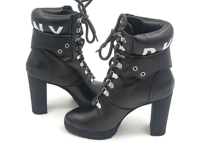 DKNY Womens Black Leather Metal Rand Detail Lug Sole Boots Booties - 7M NWOB - Image 1 of 4