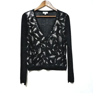 Suéter Cárdigan Joseph A. Para Mujer Talla M Negro Plata Lentejuelas Plumas Glamour  - Imagen 1 de 6