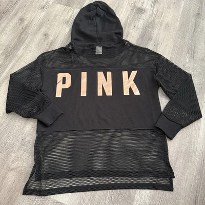 Victoria’s Secret ROSA Negro Malla Terry Capucha Natación Encubrimiento Talla Mediana Ropa de Playa Foto 1 de 4