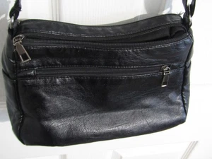Damen schwarz Kunstleder Schultertasche Kunstleder Handtasche Reißverschlusstaschen - Bild 1 von 6