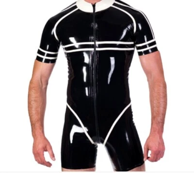 Latex 100% Rubber Gummi Kostüm Ganzanzug Black Fitness Uniform Catsuit XS-XXL - Bild 1 von 4