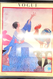 Original Retro Vogue Magazine Cover Woman & Roster July 1918 Framed - Picture 1 of 7